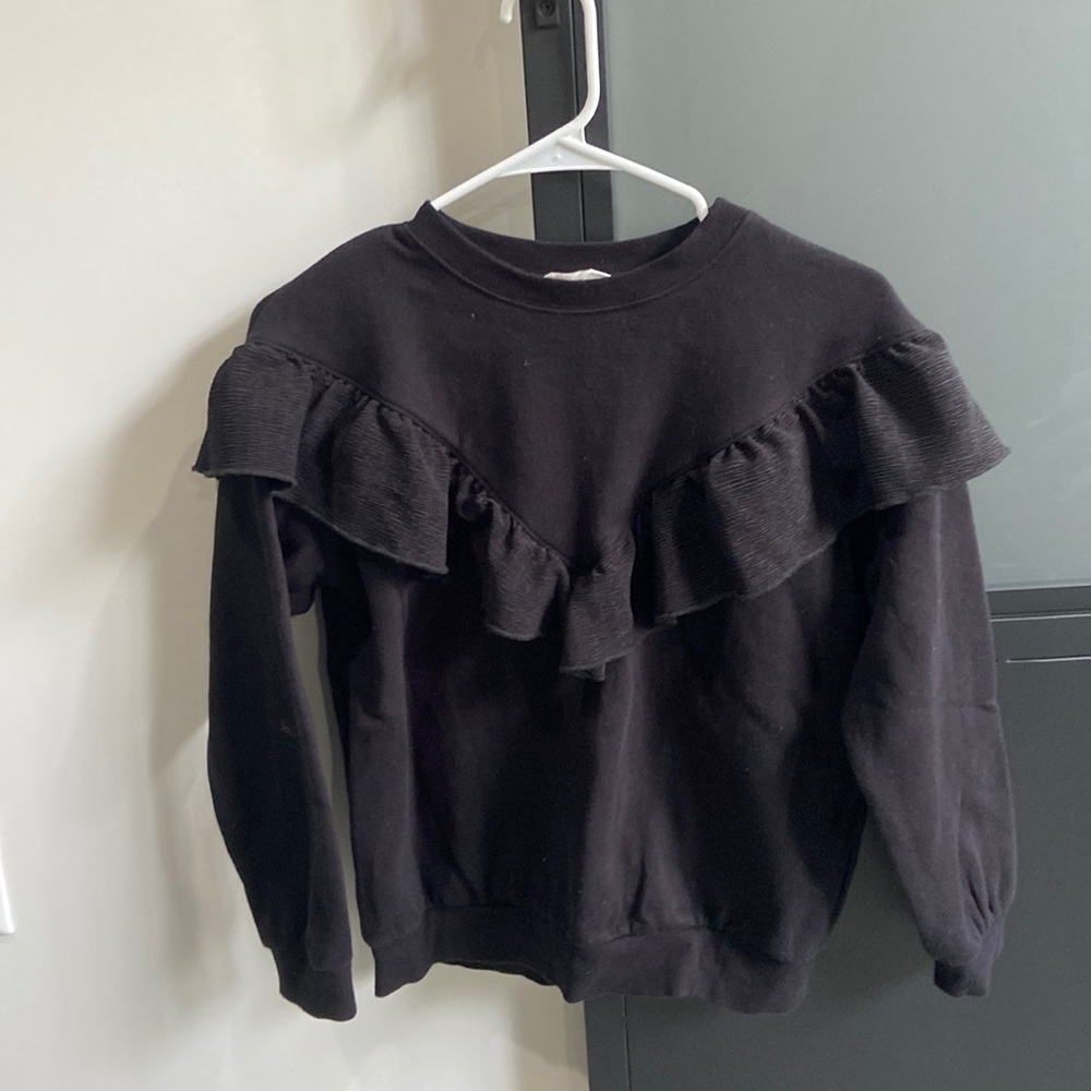H&M Crewneck Ruffle Black Sweatshirt Girls Size 8-10